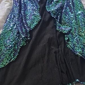 Black and Green Sequin Half Skirt Little Black Diamond